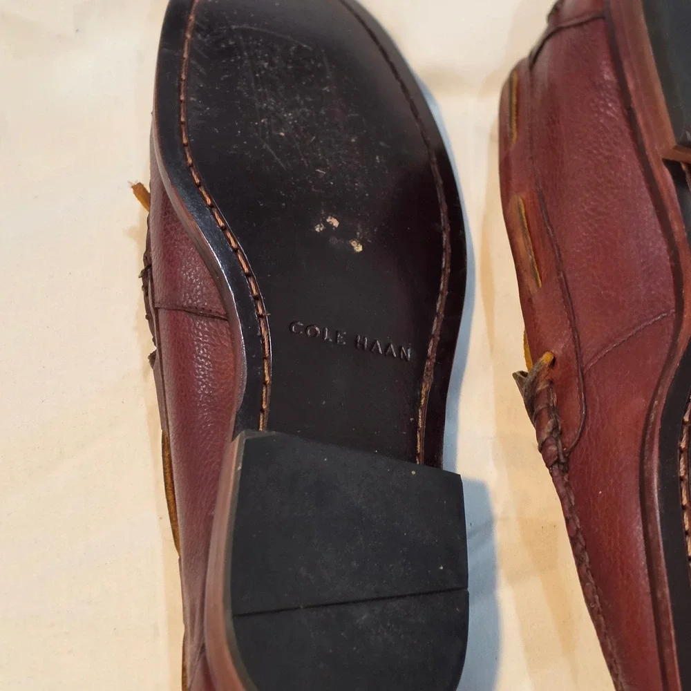 Cole Haan Boat Shoes Men 7.5 M Brown Excellent Pebbled Leather C13875 Moc Toe
